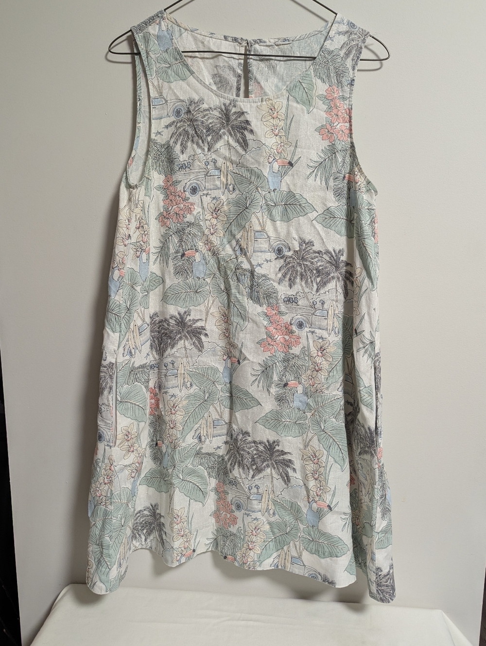 TJX Europe Linen Jumper Dress. Size Small. Tropical. Sleeveless. Resort wear.